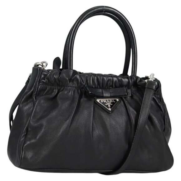PRADA Hand Bag Leather 2way Black Silver Auth - Picture 1 of 16